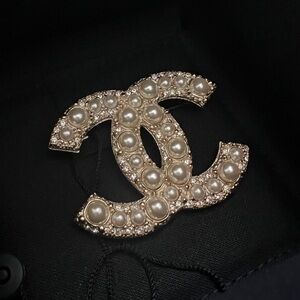 Chanel Vintage Silver Crystal CC Brooch